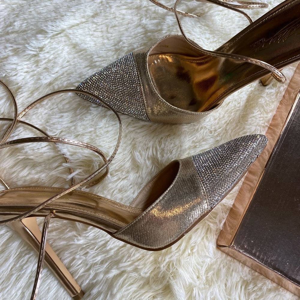 Pointed Rhinestone Lace-Up Heels - Picture 5 of 10